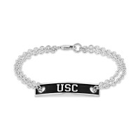 USC Trojans Oxidized Sterling Silver Rectangular Bar Bracelet with Double Link Chain